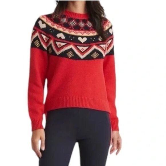 Marine Layer Sweaters - NWT Marine Layer Archive Alpine Sweater Sz XS Red Fair Isle Hearts Wool Alpaca